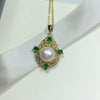 Vintage Green Freshwater Pearl Pendant Necklace Copper Material Flat Round And Bun Round Shape