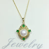 Vintage Green Freshwater Pearl Pendant Necklace Copper Material Flat Round And Bun Round Shape