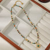 Vintage Handmade African Pine Egg Stone Shell Red Agate Stainless Steel Geometric Women's Necklace
