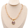 Vintage Handmade Painted Alloy Pendant With Pink Pearl Inlay Geometric Pattern And Copper Chain