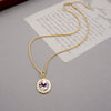 Vintage Handmade Painted Alloy Pendant With Pink Pearl Inlay Geometric Pattern And Copper Chain