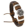 Vintage Handwoven Beaded Metal Scripture Leather Unisex Bracelet Geometric Pattern Handmade