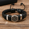 Vintage Handwoven Beaded Metal Scripture Leather Unisex Bracelet Geometric Pattern Handmade
