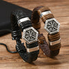 Vintage Handwoven Beaded Metal Scripture Leather Unisex Bracelet Geometric Pattern Handmade