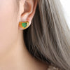 Vintage Heart Shape Emerald Glass Stone Cat's Eye Pendant Titanium Steel Jewelry Set With Electroplating
