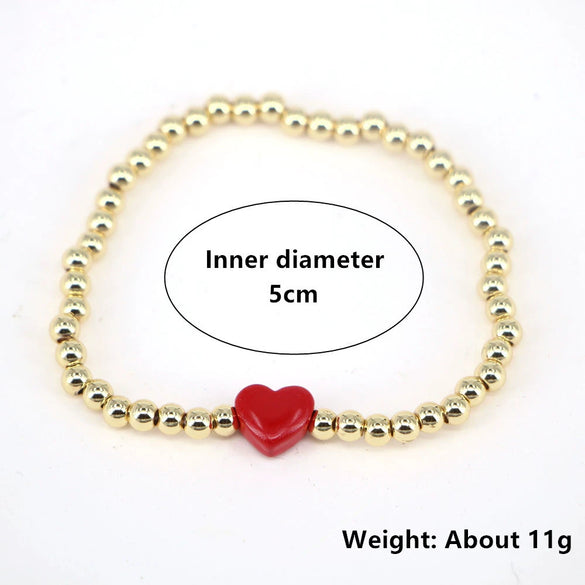 Vintage Heart Shaped Copper Gold Plated Beaded Bracelet For Women Simple Electroplated Jewelry