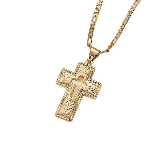 Vintage Hip Hop Style Geometric Cross Pendant Necklace Copper Electroplating Box Chain