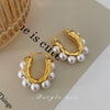 Vintage Imitation Pearl Earrings With U Shape And Geometric Pattern Electroplated Light Luxury For Women