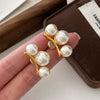 Vintage Imitation Pearl Earrings With U Shape And Geometric Pattern Electroplated Light Luxury For Women
