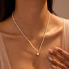 Vintage Imitation Pearl Love Pendant Necklace Stainless Steel Electroplated Geometric Style For Women