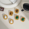 Vintage Inlaid Natural Stone Titanium Steel Earrings For Women With Pvd Furnace Vacuum Real Gold Plating And Geometric Shape