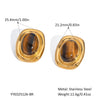 Vintage Inlaid Natural Stone Titanium Steel Earrings For Women With Pvd Furnace Vacuum Real Gold Plating And Geometric Shape