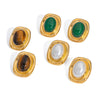 Vintage Inlaid Natural Stone Titanium Steel Earrings For Women With Pvd Furnace Vacuum Real Gold Plating And Geometric Shape
