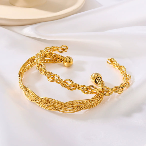 Vintage Ins Style Open Braided Adjustable Titanium Steel Bracelet 18K Gold Plated For Women