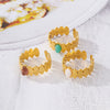 Vintage Ins Style Stainless Steel Oval Turquoise Adjustable Ring With Electroplating For Women