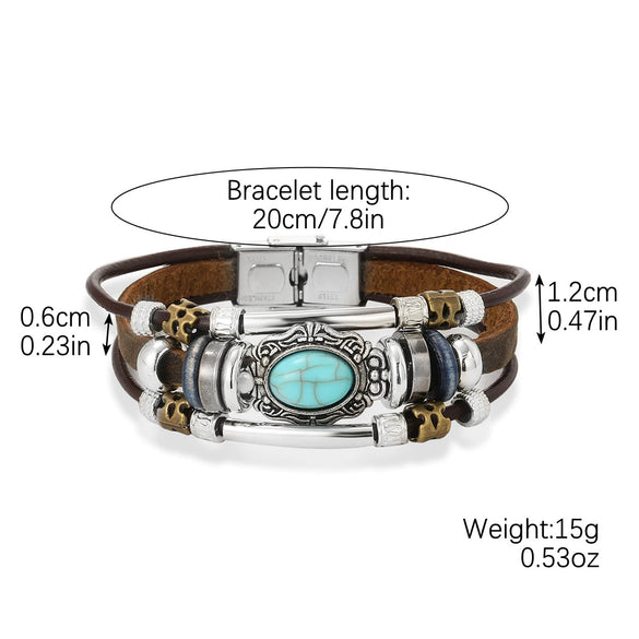 Vintage Leather Bracelet Geometric Style Electroplating Unisex