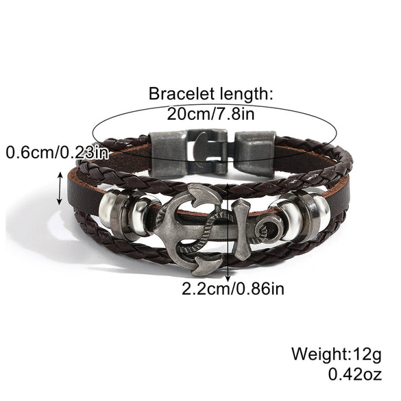 Vintage Leather Bracelet Geometric Style Electroplating Unisex