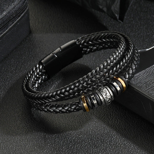 Vintage Leather Bracelet Geometric Style Electroplating Unisex