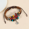 Vintage Leather Bracelet With Devil's Eyes And Leaf Pattern