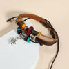 Vintage Leather Bracelet With Devil's Eyes And Leaf Pattern