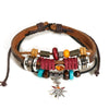 Vintage Leather Bracelet With Devil's Eyes And Leaf Pattern