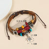 Vintage Leather Bracelet With Devil's Eyes And Leaf Pattern