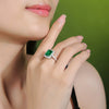 Vintage Light Luxury Cultivation Emerald Ring 925 Silver Inlay Geometric Style Set With Diamonds For Women