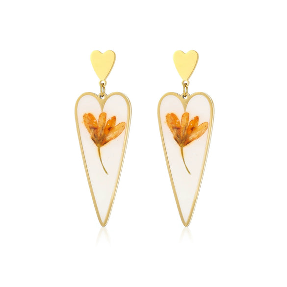 Vintage Love Water Drop Geometric Dried Flower Oil Drop Pendant Earrings Stainless Steel Jewelry Electroplated