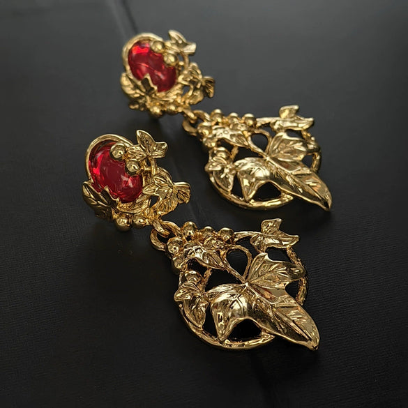 Vintage Medieval Style Gold Plated Alloy Flower Stud Earrings Unisex Jewelry Accessory