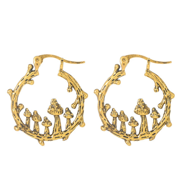 Vintage Mushroom Alloy Earrings Electroplating For Women