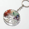 Vintage Natural Stone Crystal Life Tree Round Keychain Metal Pastoral Style