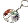 Vintage Natural Stone Crystal Life Tree Round Keychain Metal Pastoral Style