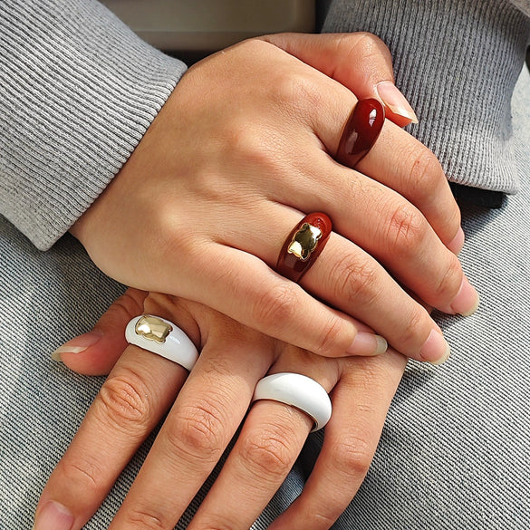Vintage Oil Dropping Copper Geometric Fold Finger Ring Jewelry Accessories