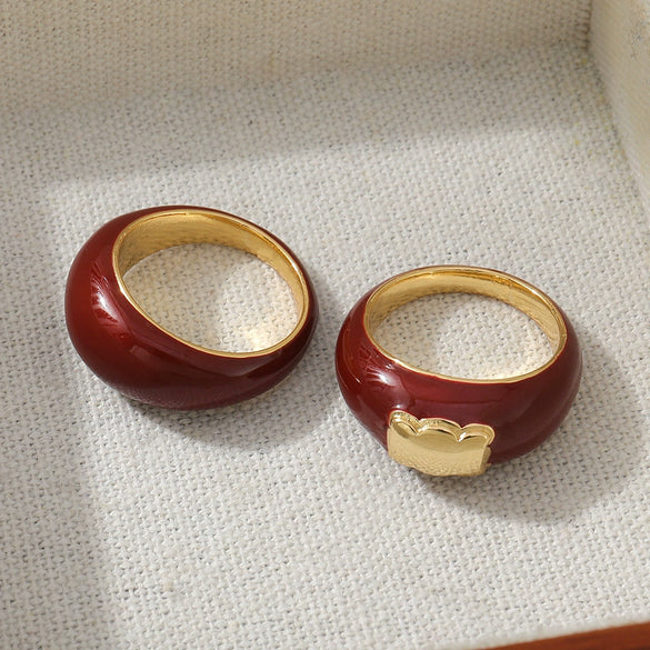 Vintage Oil Dropping Copper Geometric Fold Finger Ring Jewelry Accessories