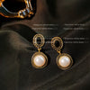 Vintage Palace Style Geometric Imitation Pearl Earrings For Women Electroplated Copper Stud Earrings With Silver Pin