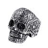Vintage Pattern Skull Ring In Polished Titanium Steel Animal Zodiac Style Unisex Jewelry