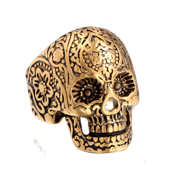 Vintage Pattern Skull Ring In Polished Titanium Steel Animal Zodiac Style Unisex Jewelry