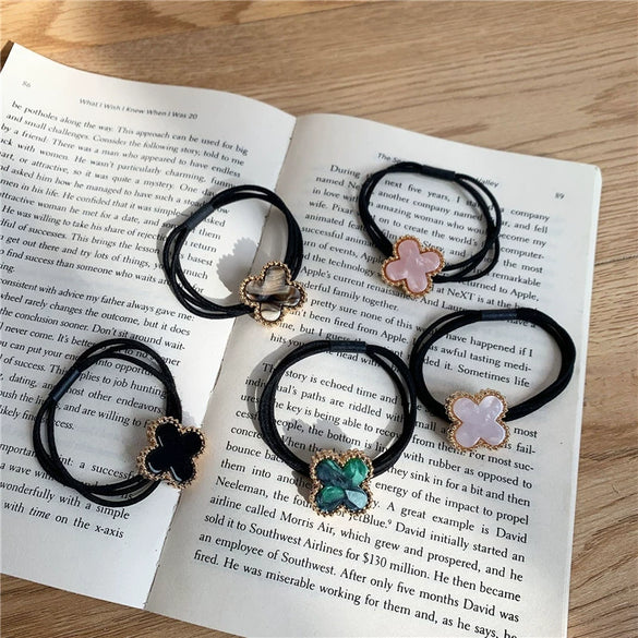 Vintage Pearl Handmade Hair Rings For Women With Fourleaf Clover Design And High Elasticity