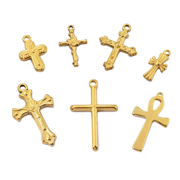 Vintage Personality Cross Pendant Stainless Steel Oil Pressure Rose Embossed Electroplated Accessories