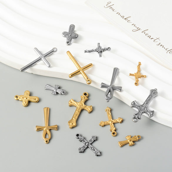 Vintage Personality Cross Pendant Stainless Steel Oil Pressure Rose Embossed Electroplated Accessories
