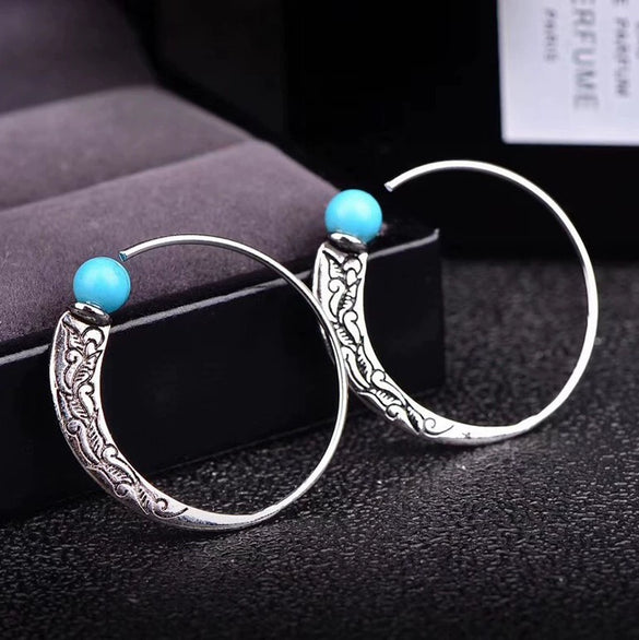 Vintage Punk Women's Alloy Earrings With Turquoise And Geometric Pattern And Electroplating Treatment