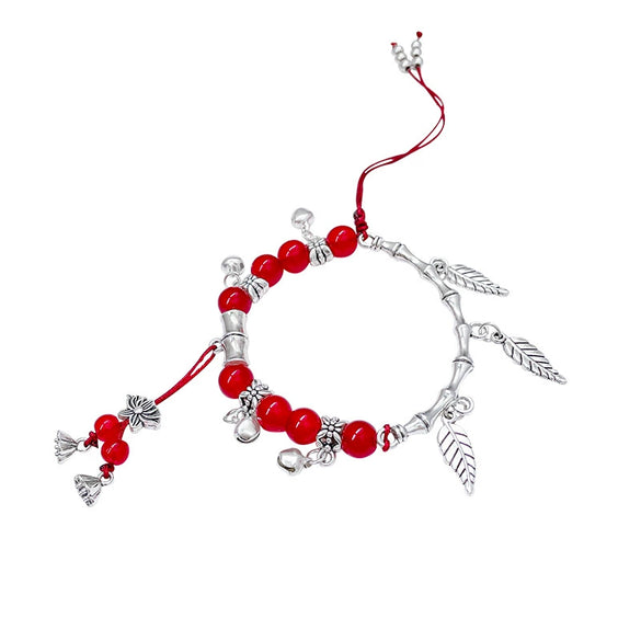 Vintage Red Beaded Alloy Flower Pattern Electroplated Women's Bracelet