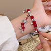 Vintage Red Beaded Alloy Flower Pattern Electroplated Women's Bracelet