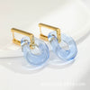 Vintage Retro Geometric Glass And Glaze Earrings For Women With Electroplated Copper Finish