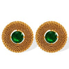 Vintage Retro Style 316L Stainless Steel Oval Inlaid Electroplated Earrings For Women