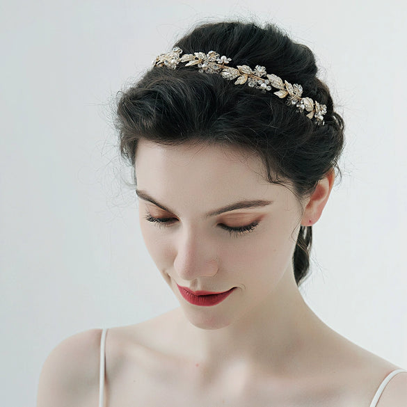 Vintage Rhinestone Flower Bridal Headband Handmade Wedding Hair Accessory For Women