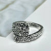 Vintage Rose Gold Bee And Flower Open Ring With Distressed Alloy Finish Adjustable Geometric Nature Inspired Jewelry