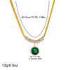 Vintage Round Diamondencrusted Emerald Pendant Stainless Steel Women's Jewelry Set With Electroplating Design Earrings Bracelet Necklace