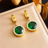 Vintage Round Diamondencrusted Emerald Pendant Stainless Steel Women's Jewelry Set With Electroplating Design Earrings Bracelet Necklace