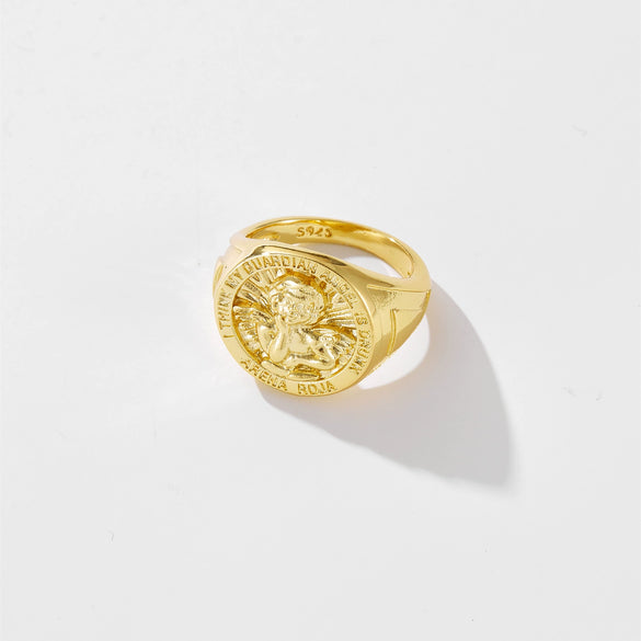 Vintage Round Figure Ring Copper Electroplated Platinum Or 18K Gold Cold Simple Style Adjustable For Women And Unisex